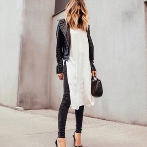 RUDSAK Black Leather Jacket with White Tunic